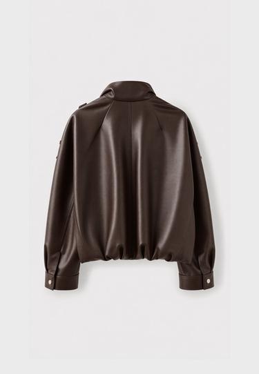 Oversize leather effect jacket — Brown 8