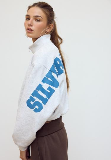 Cropped high neck sweatshirt — Grey melange 1