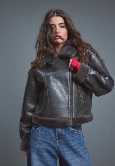 Leather effect double-faced biker jacket — Dark grey 3