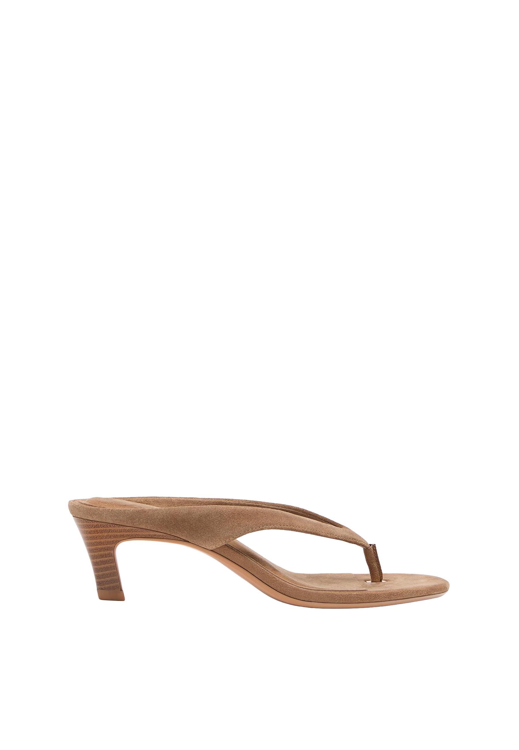 Leather thong heeled sandals — BEIGE
