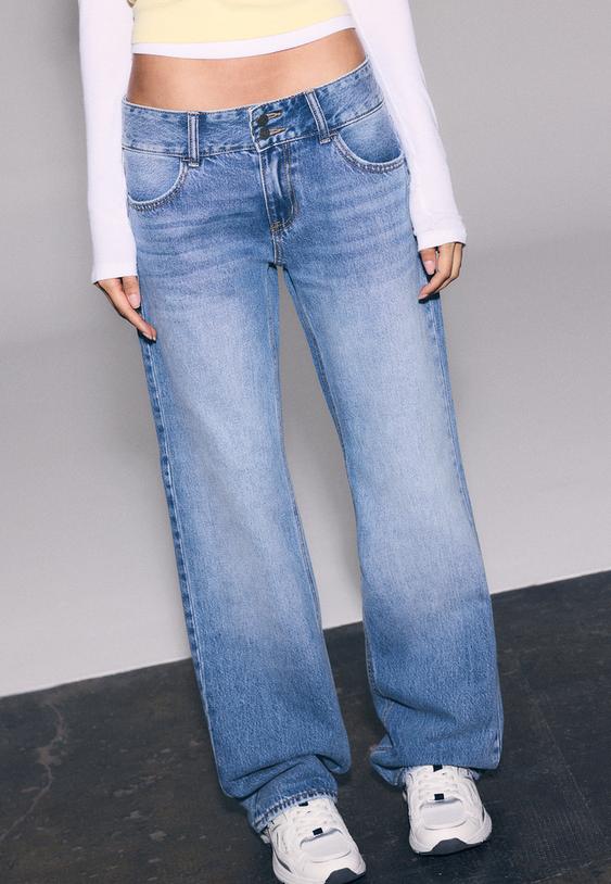 jeans straight duplo botao