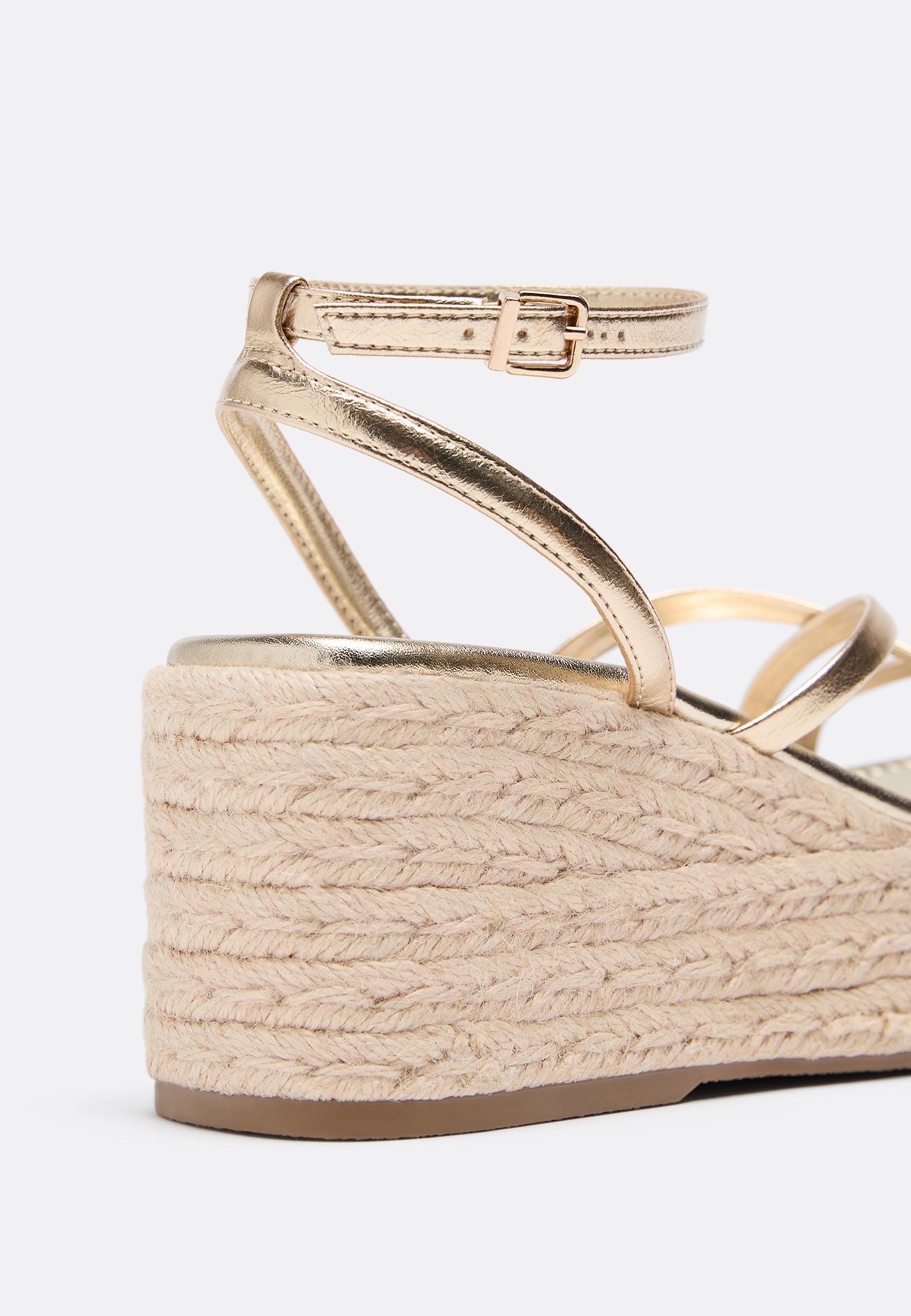 Jute platform wedge sandals — GOLD