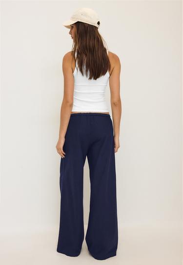 Wide-leg linen-effect trousers — Dark blue 5