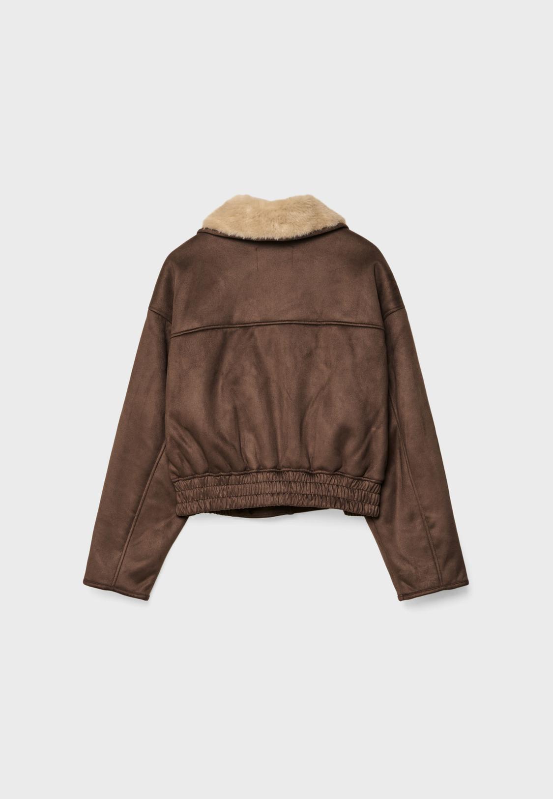 Stradivarius Borg Jacket Cropped Stradivarius Cropped Aviator