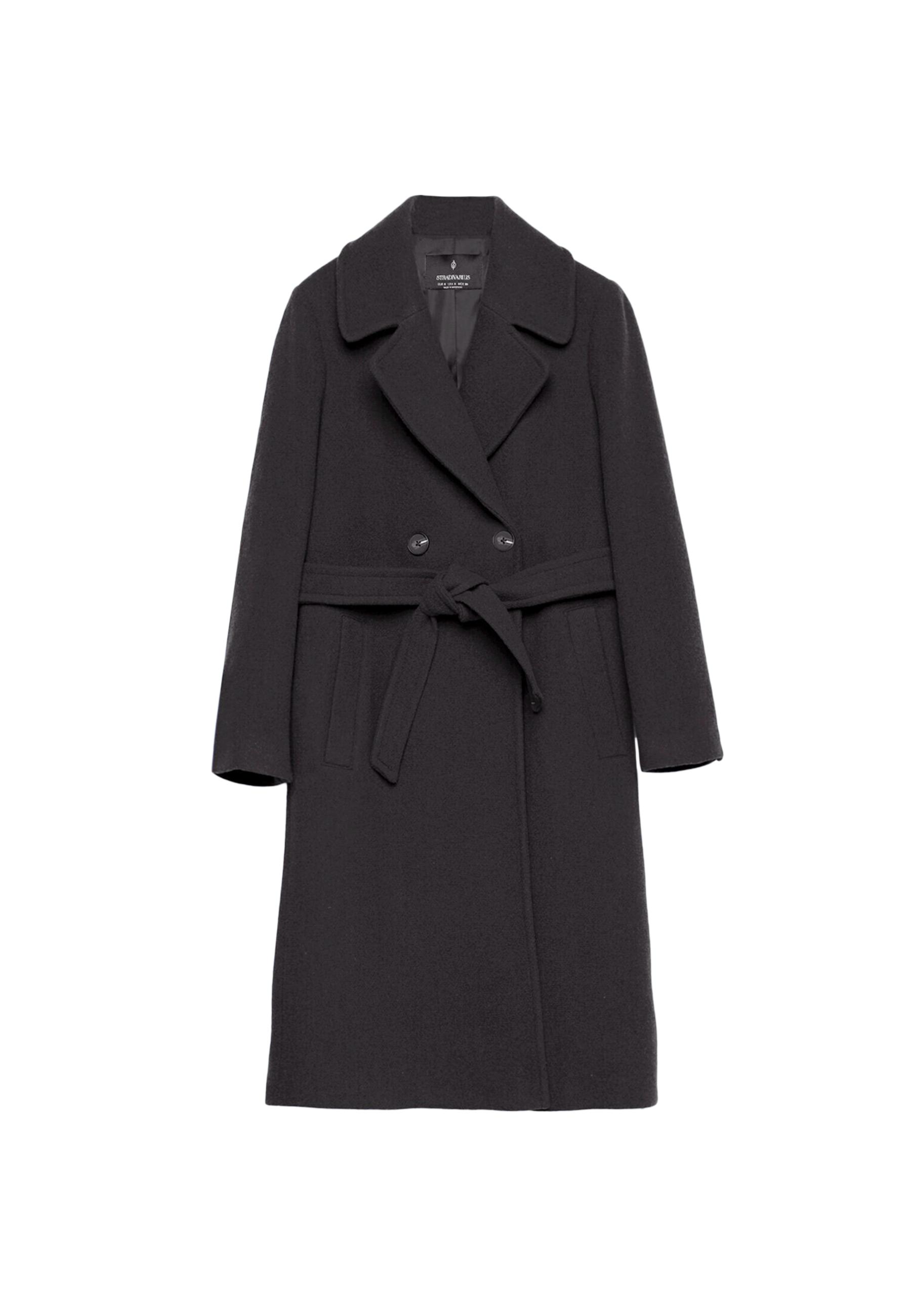 Felt texture coat with belt — Black