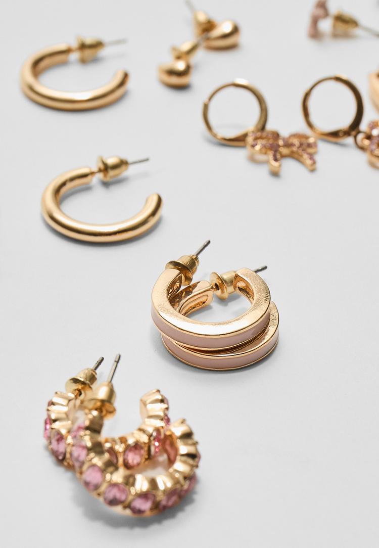 set of 9 hoop and rhinestone earrings