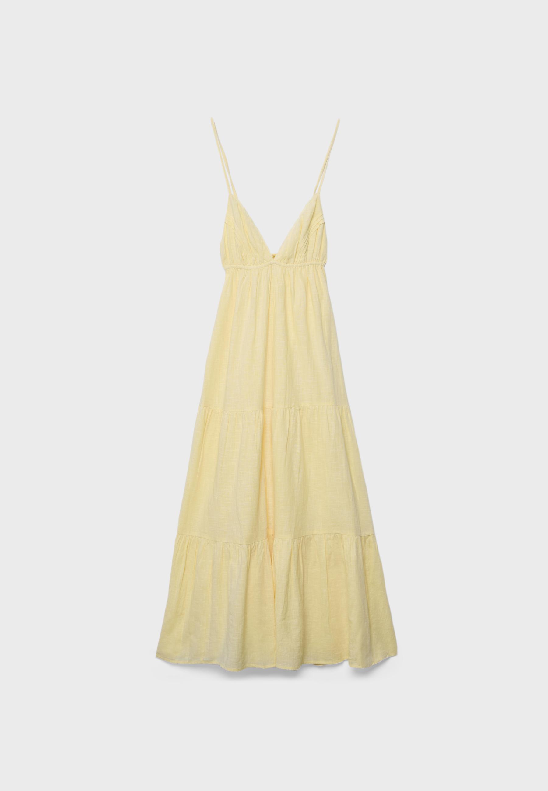 Long V-neck dress — Pastel yellow