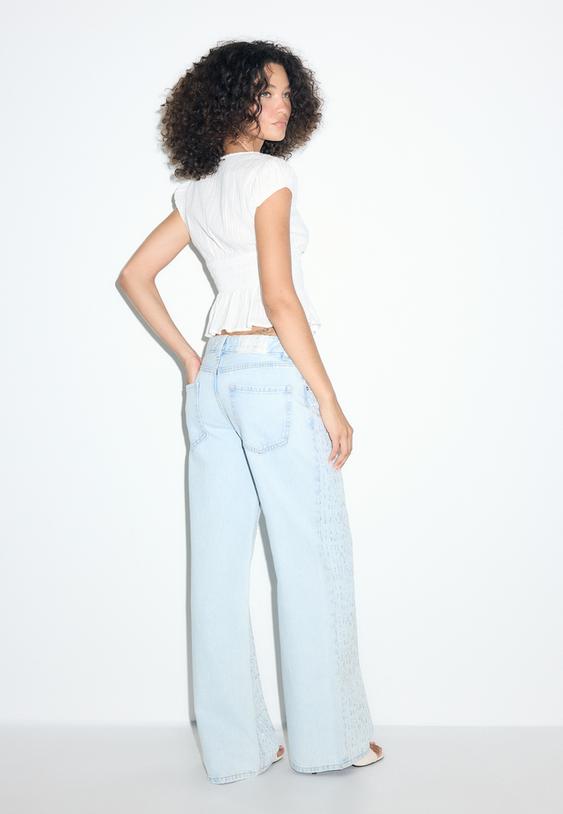 lowwaist wideleg jeans with rhinestones