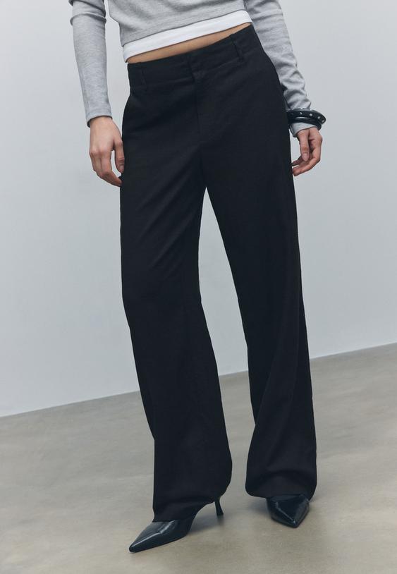 pantalon recto fluido efecto lino