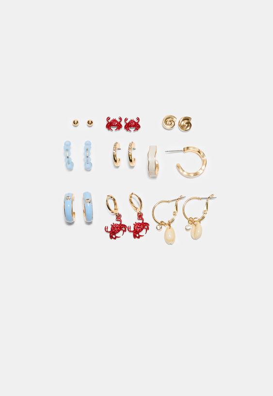 set de 9 pendientes cangrejo brillos