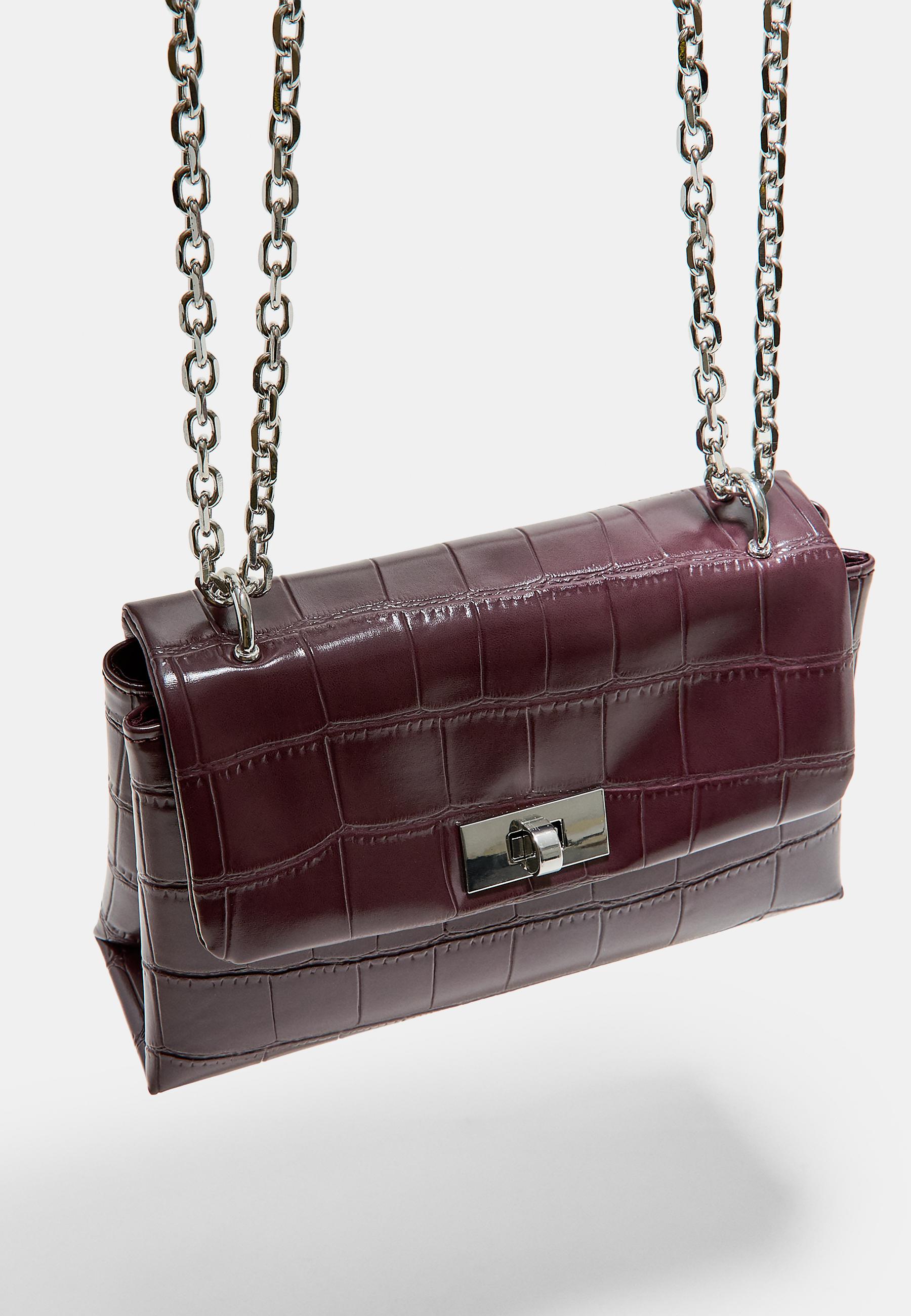 Rigid coconut effect crossbody bag — Burgundy