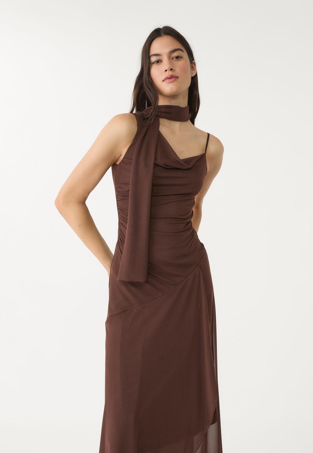 Asymmetric halter neck midi dress