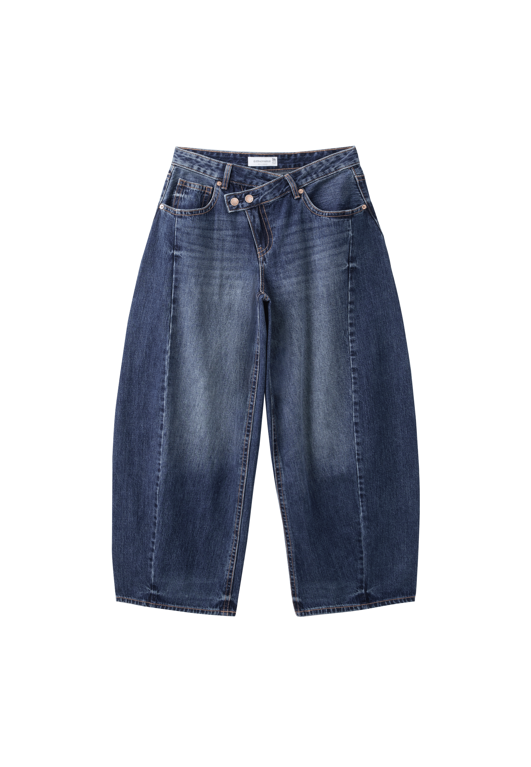 Crossover waist baggy jeans — MEDIUM DENIM WASH