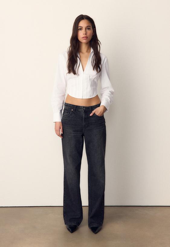 Stradivarius Corsetry-Inspired Poplin Shirt White S