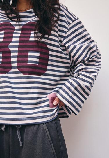 Striped long sleeve print T-shirt — Dark grey 4