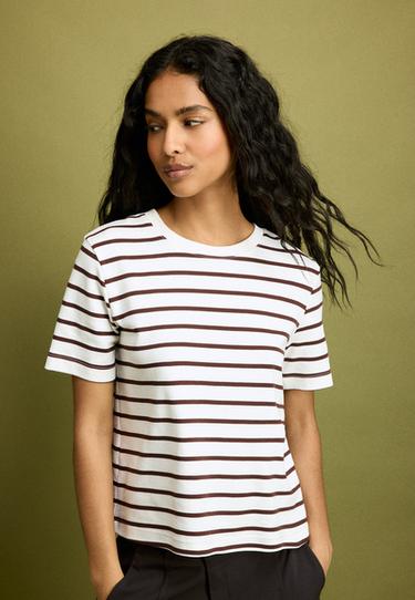B01 Basic regular fit heavy weight striped T-shirt — Brown 1