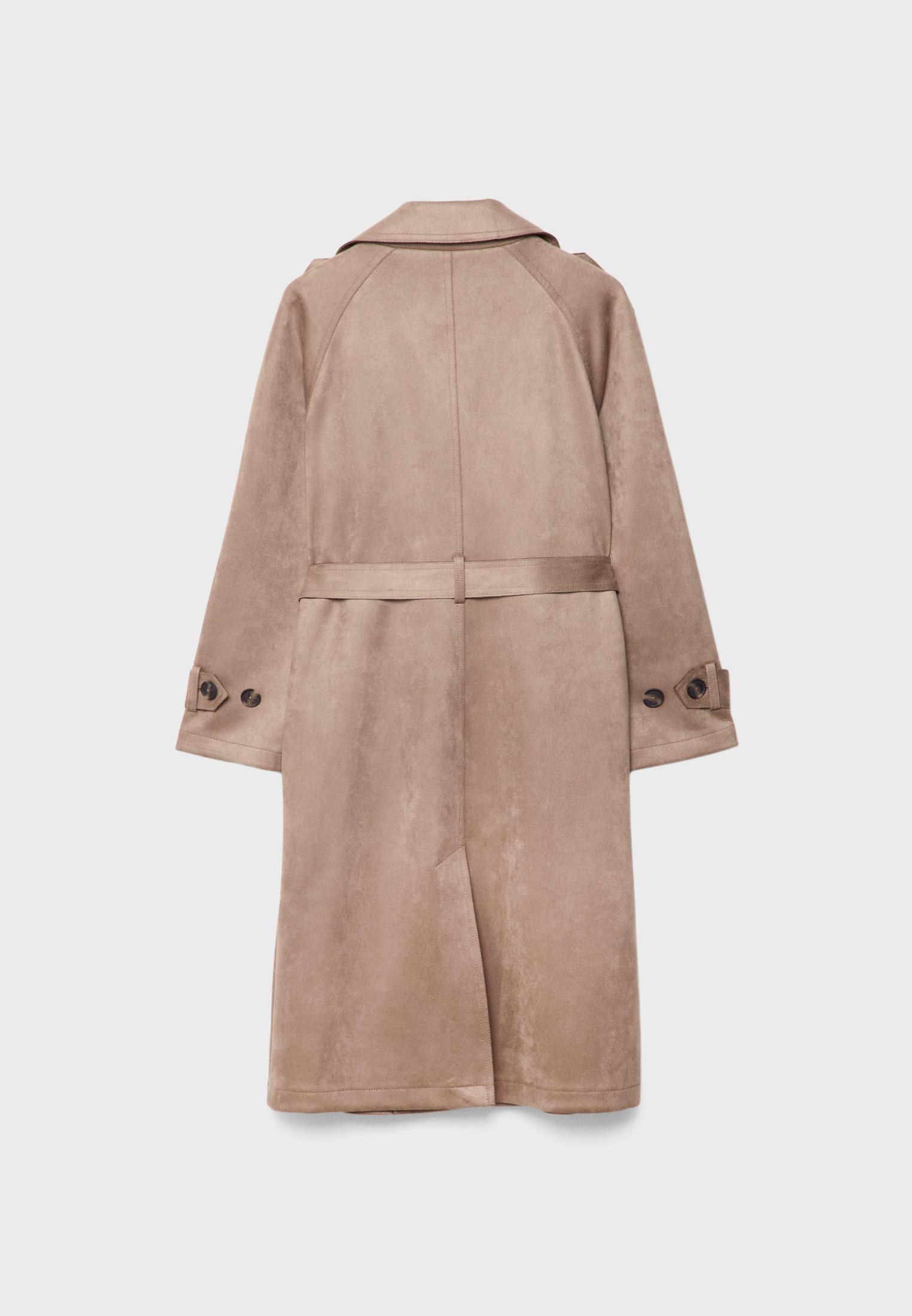 Long faux suede trench coat — Caramel