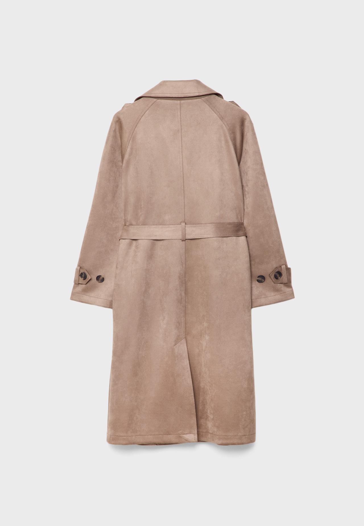 Long faux suede trench coat — Caramel