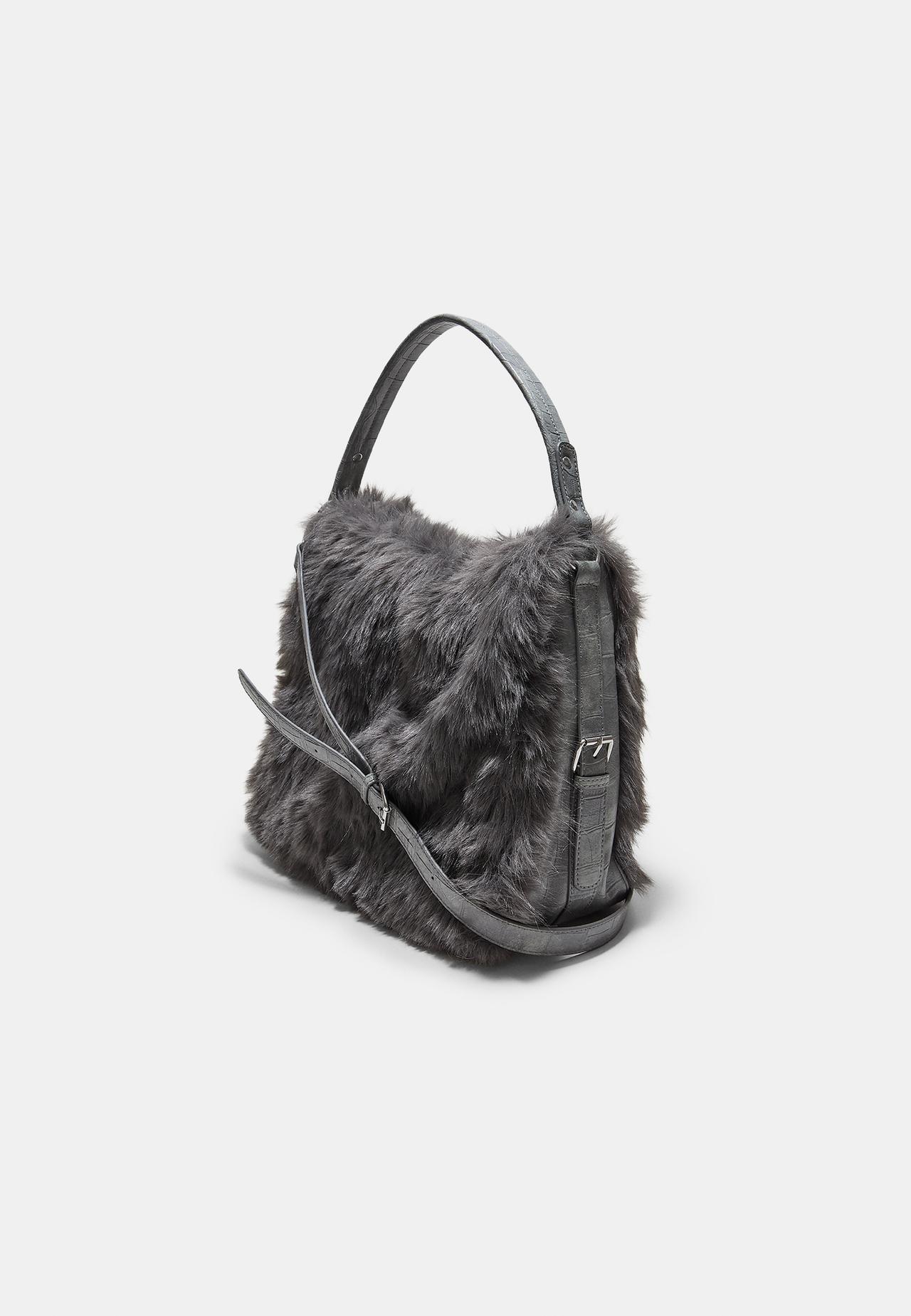 Faux fur shoulder bag — Dark grey