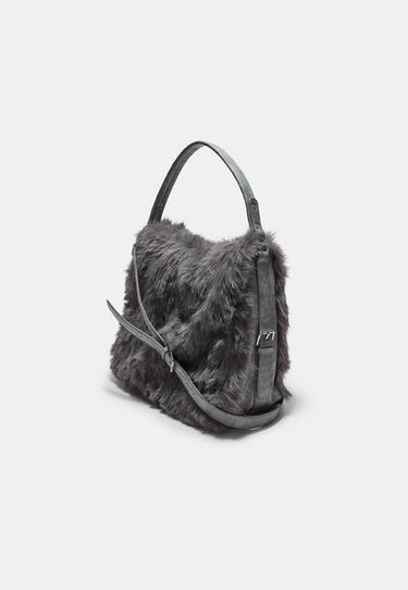 Faux fur shoulder bag — Dark grey 3
