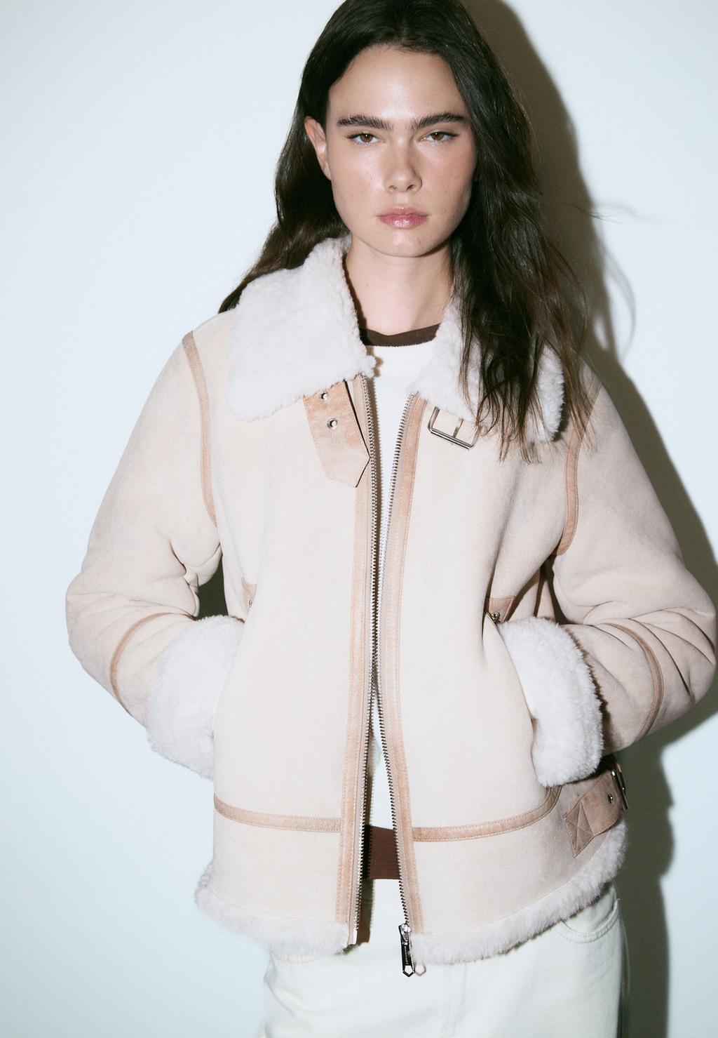Regular-fit faux shearling lined jacket