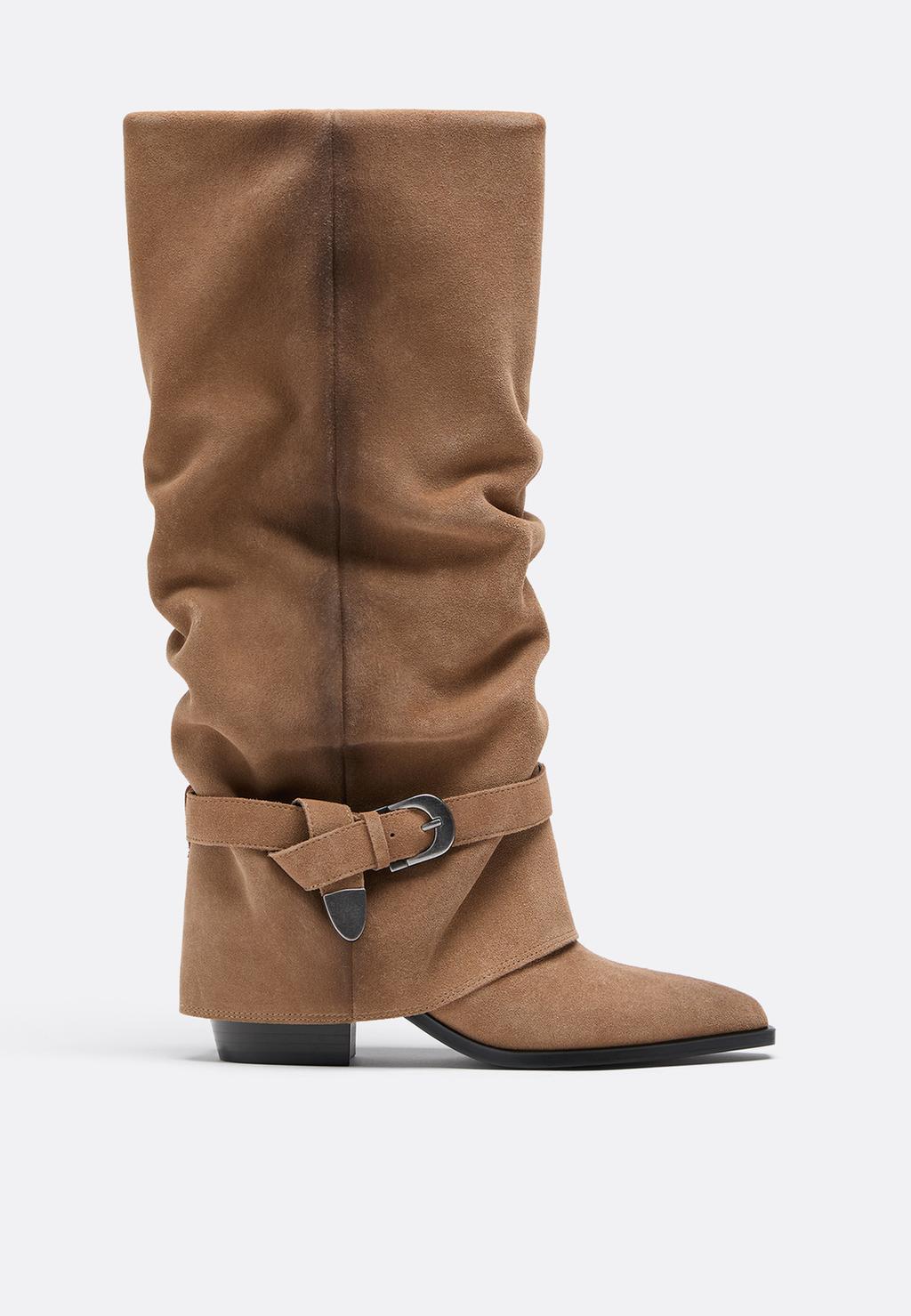High-heel slouchy leather boots