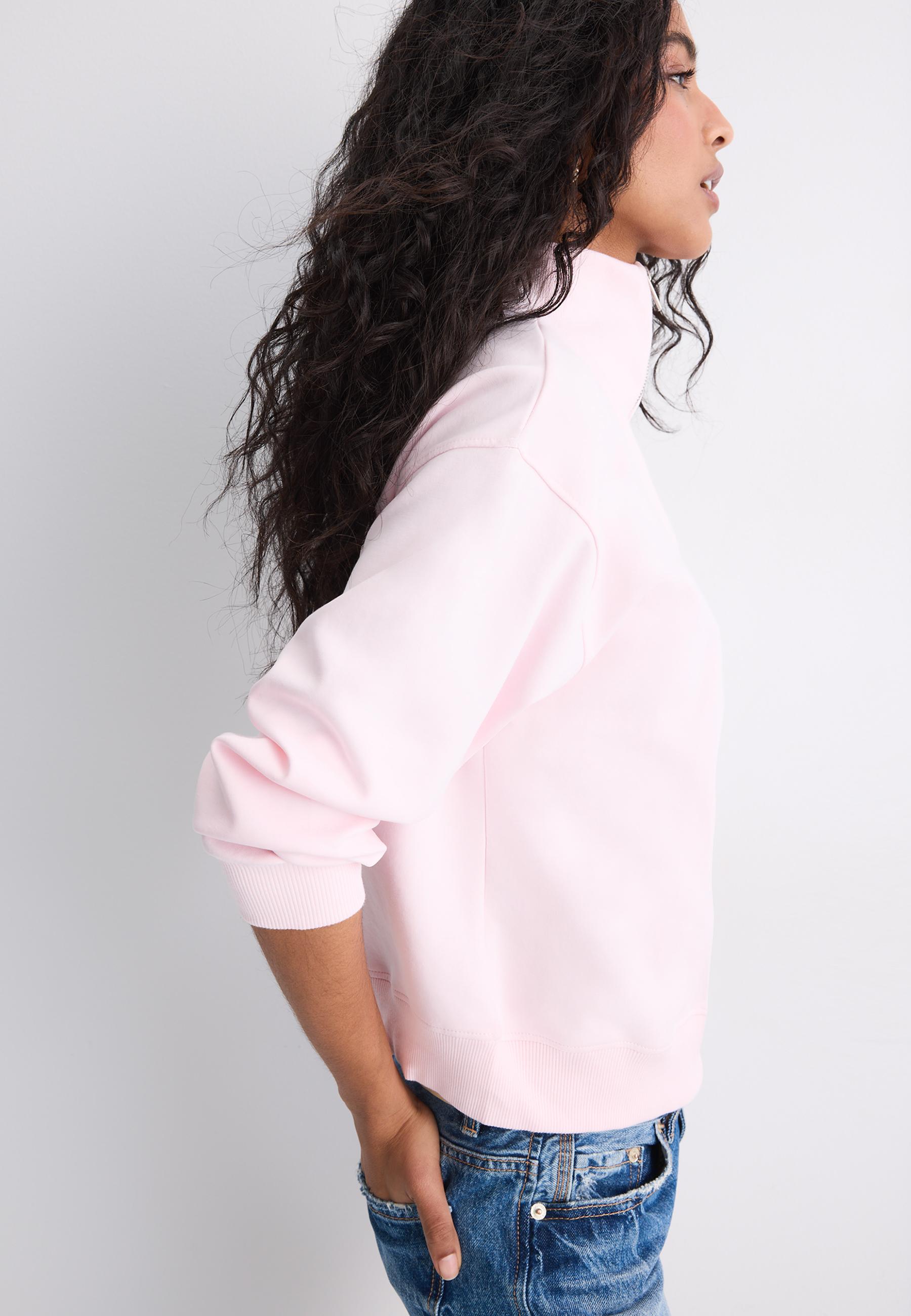 High-neck sweatshirt with zip — Salmon pink