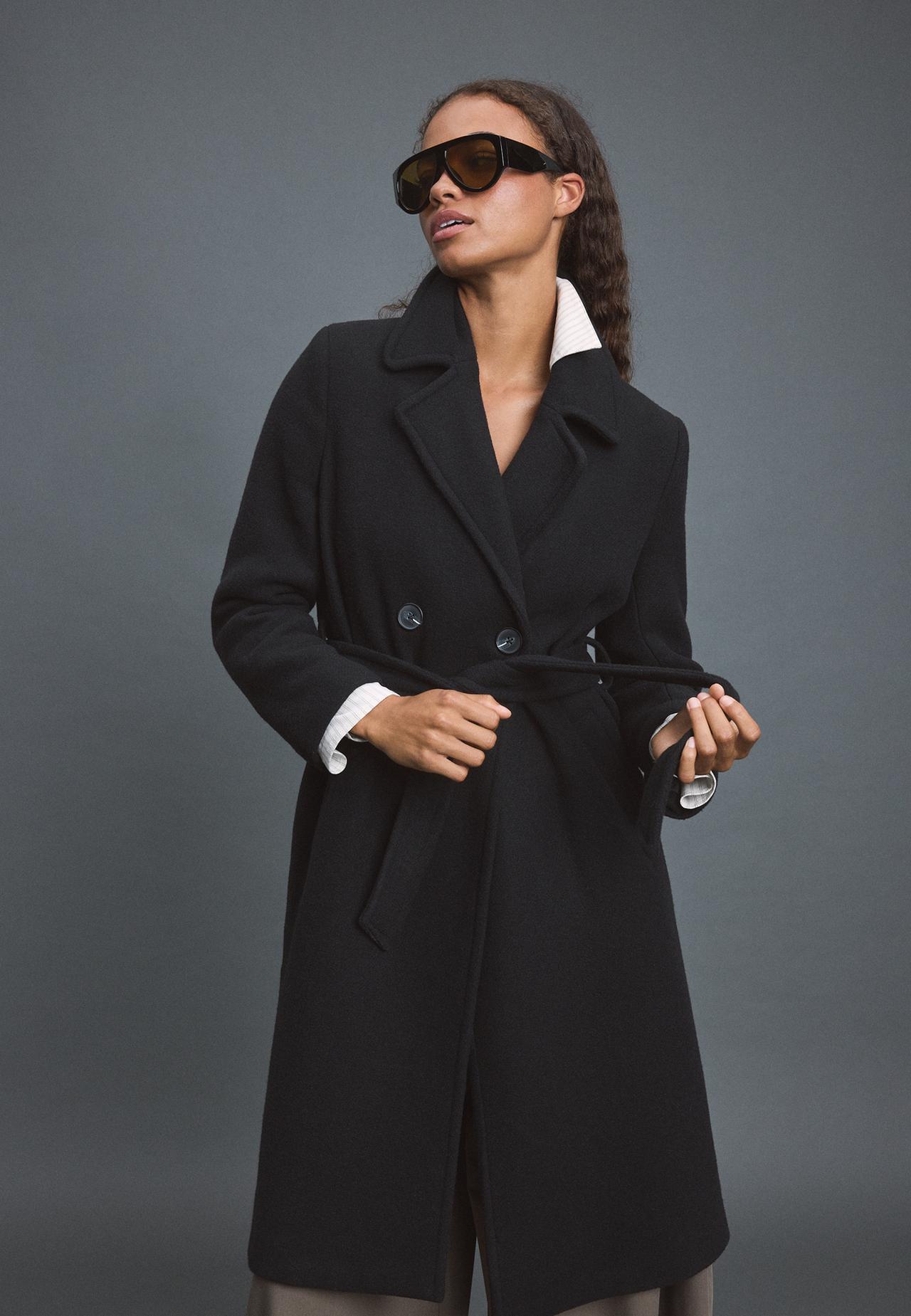 Belted midi coat — Black