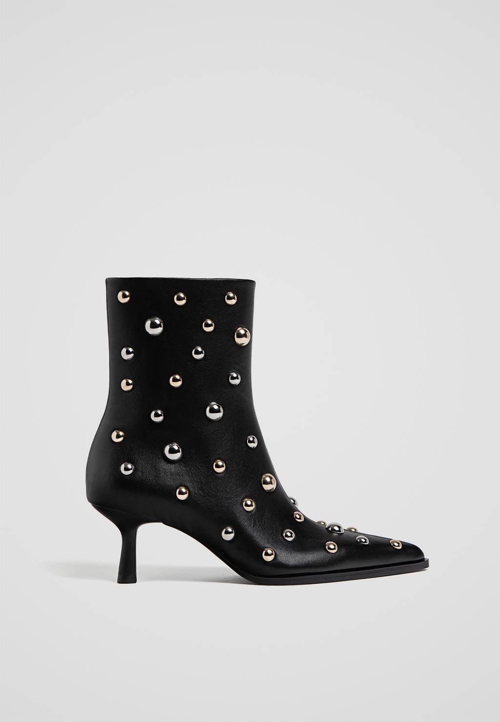 Studded high-heel ankle boots