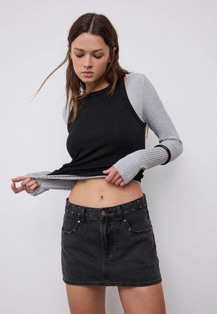 d62 jupe short en denim a clous