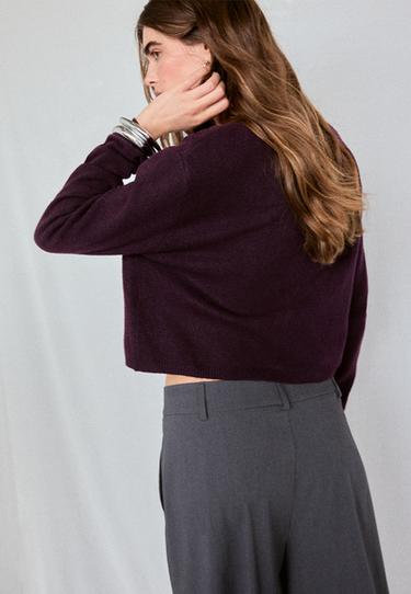 Soft-touch button-up knit cardigan — Purple 5