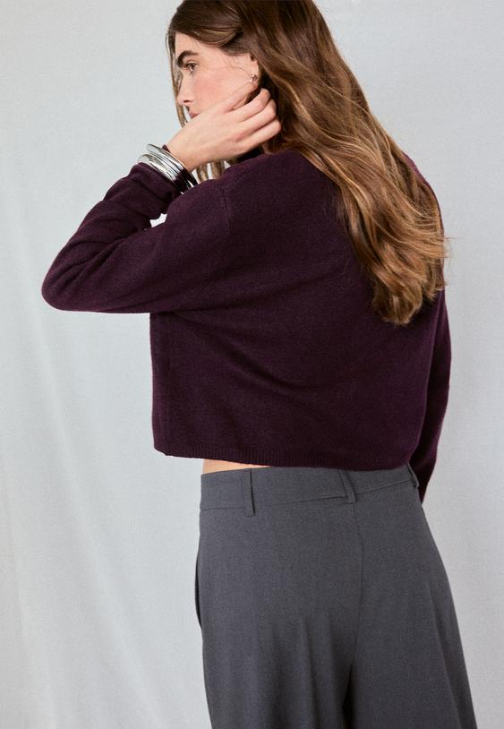 Stradivarius Soft-Touch Button-Up Knit Cardigan Purple M