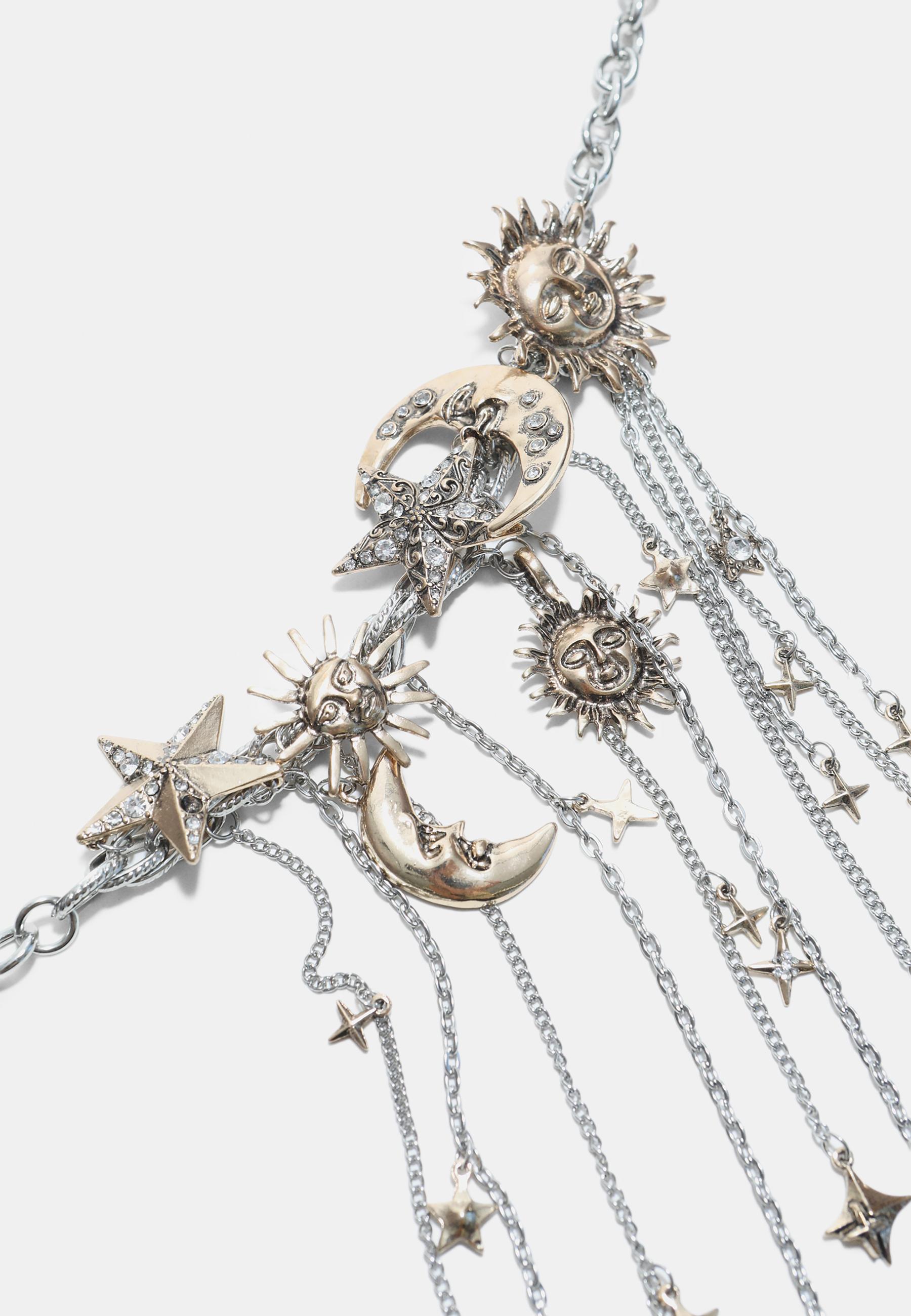 Moon and star multi-charm necklace — Grey