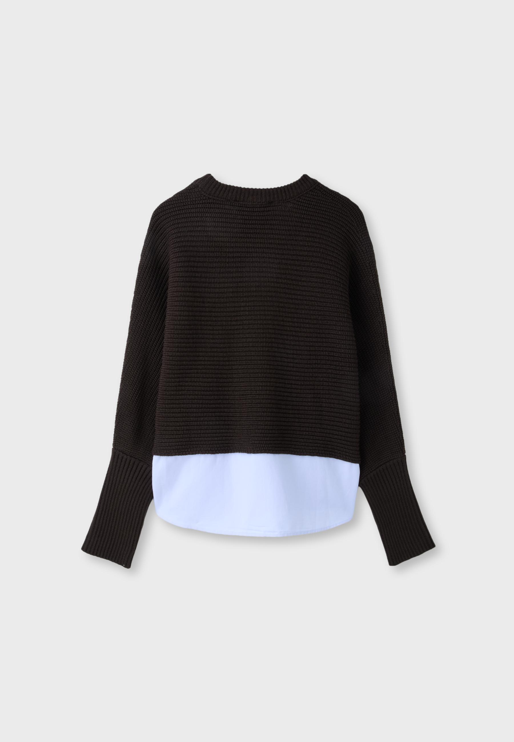 Mixed-fabric batwing knit jumper — Brown