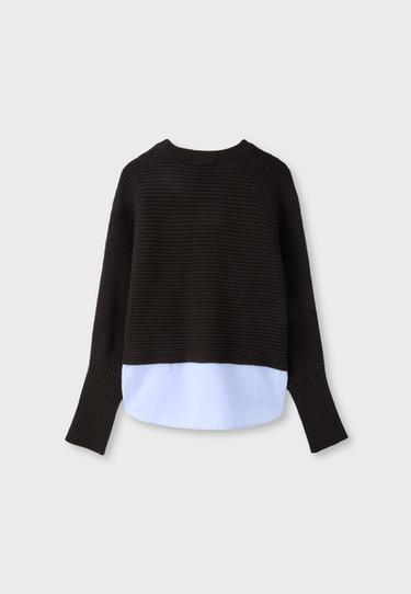 Mixed-fabric batwing sleeve knit jumper — Brown 8