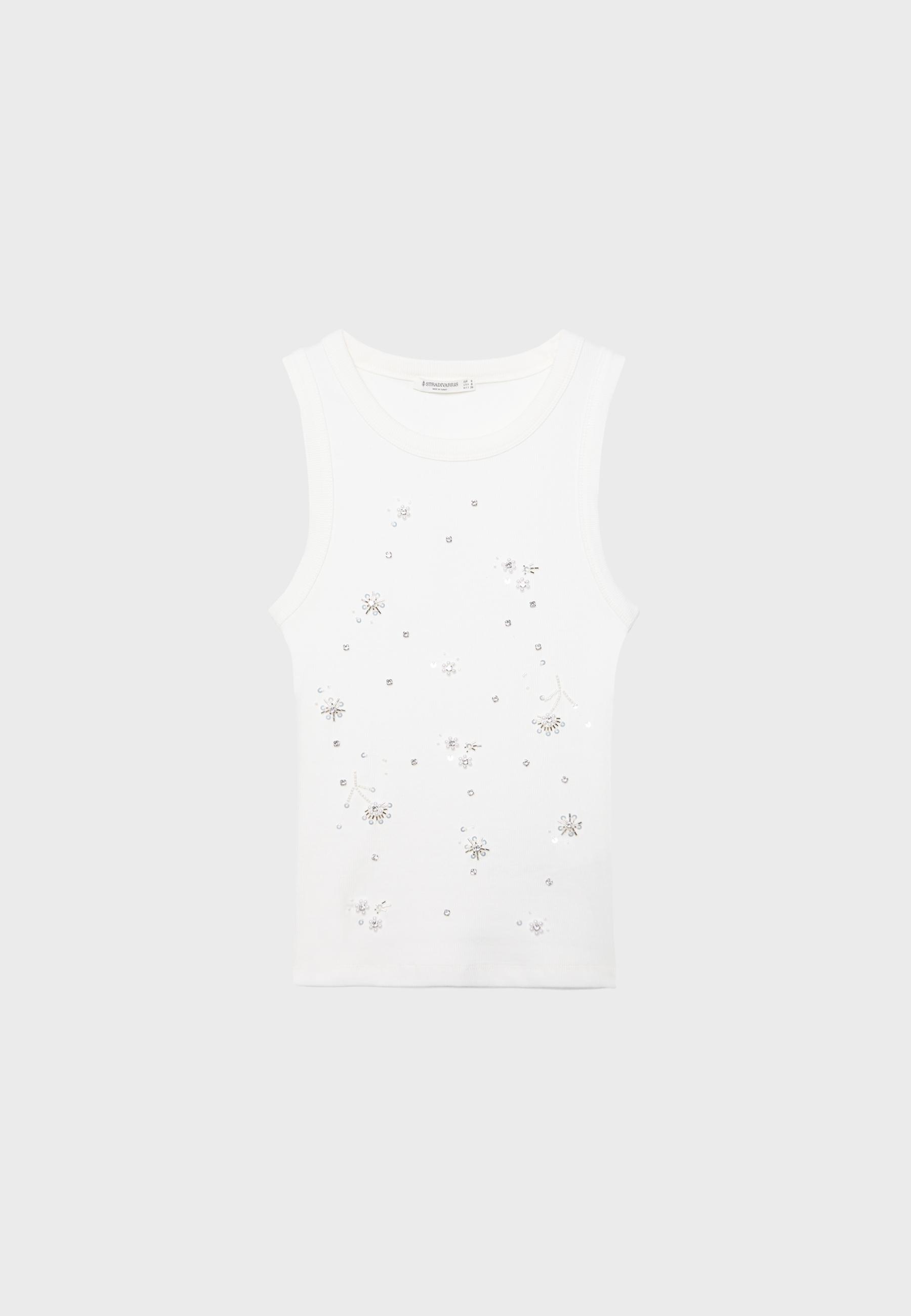 Jewelled racerback T-shirt — White