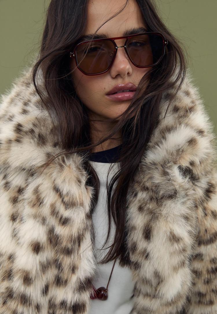 leopard print faux fur jacket