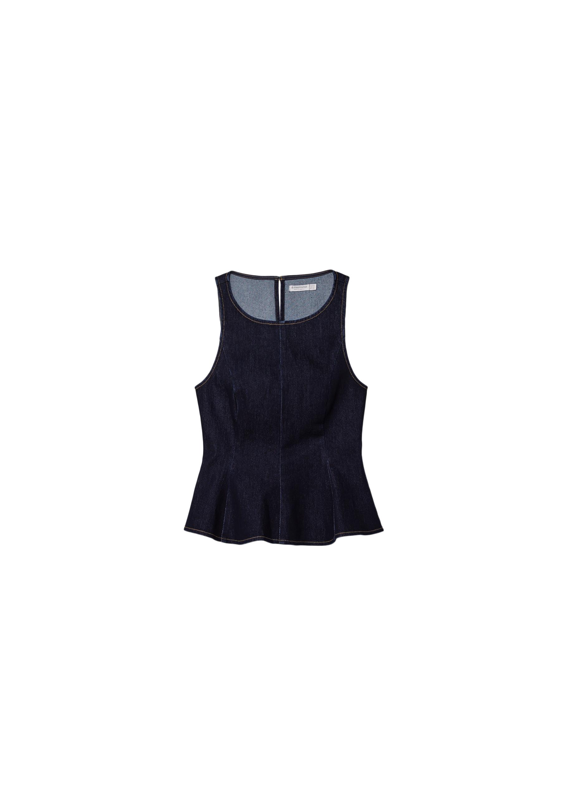 Sleeveless denim peplum top — OVERDYED BLUE DENIM