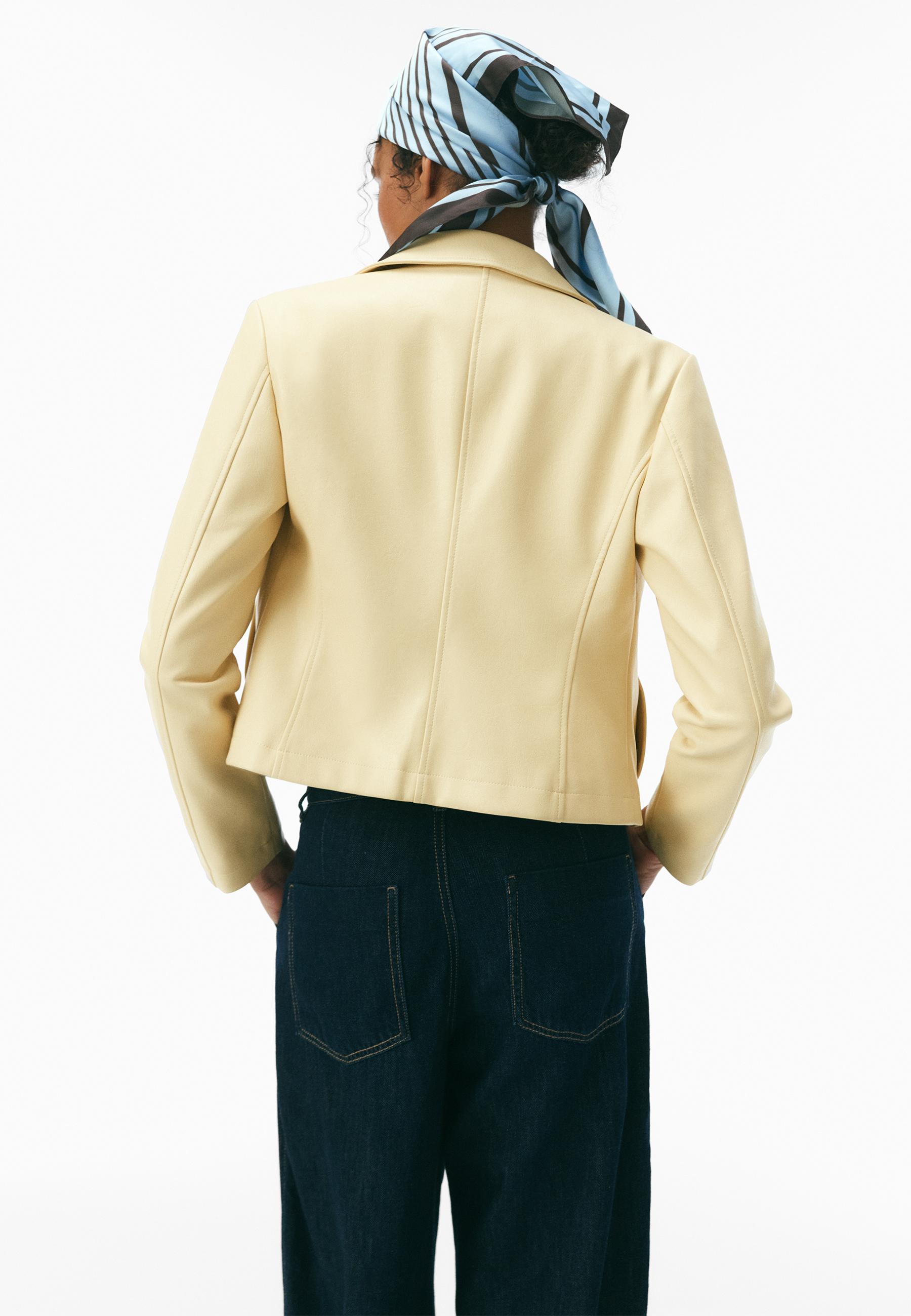 Fitted leather effect jacket — Pastel yellow