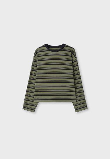 Striped long sleeve T-shirt — Khaki 7