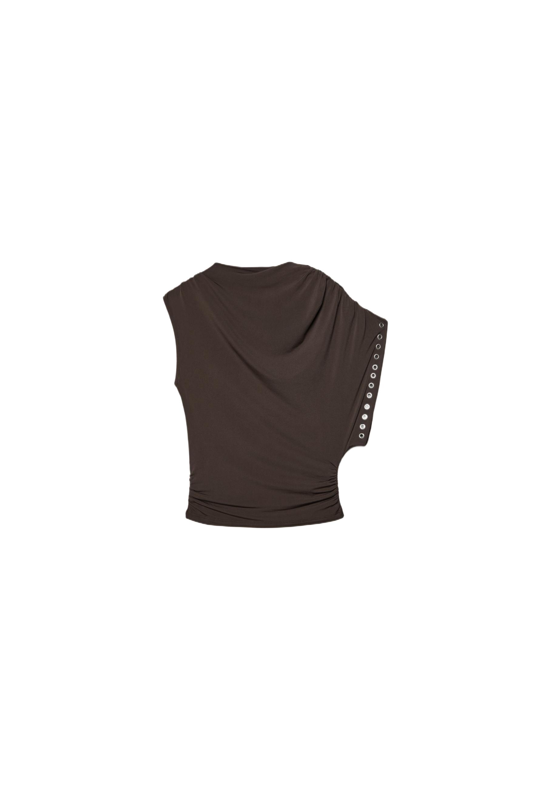 Asymmetric stud-detail sleeveless top — Brown
