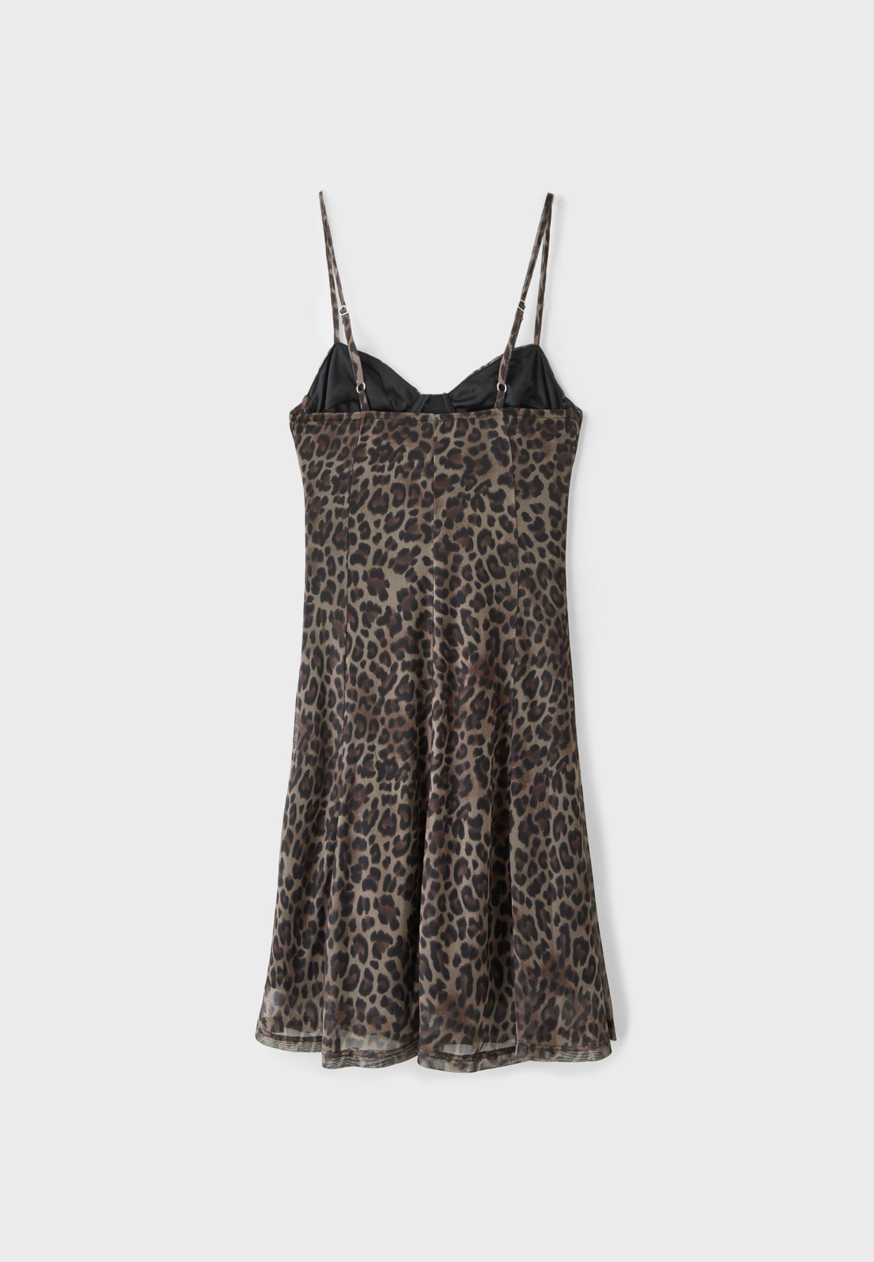 Short printed strappy dress — Mid beige