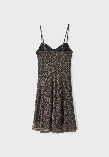 Short printed strappy dress — Mid beige 8