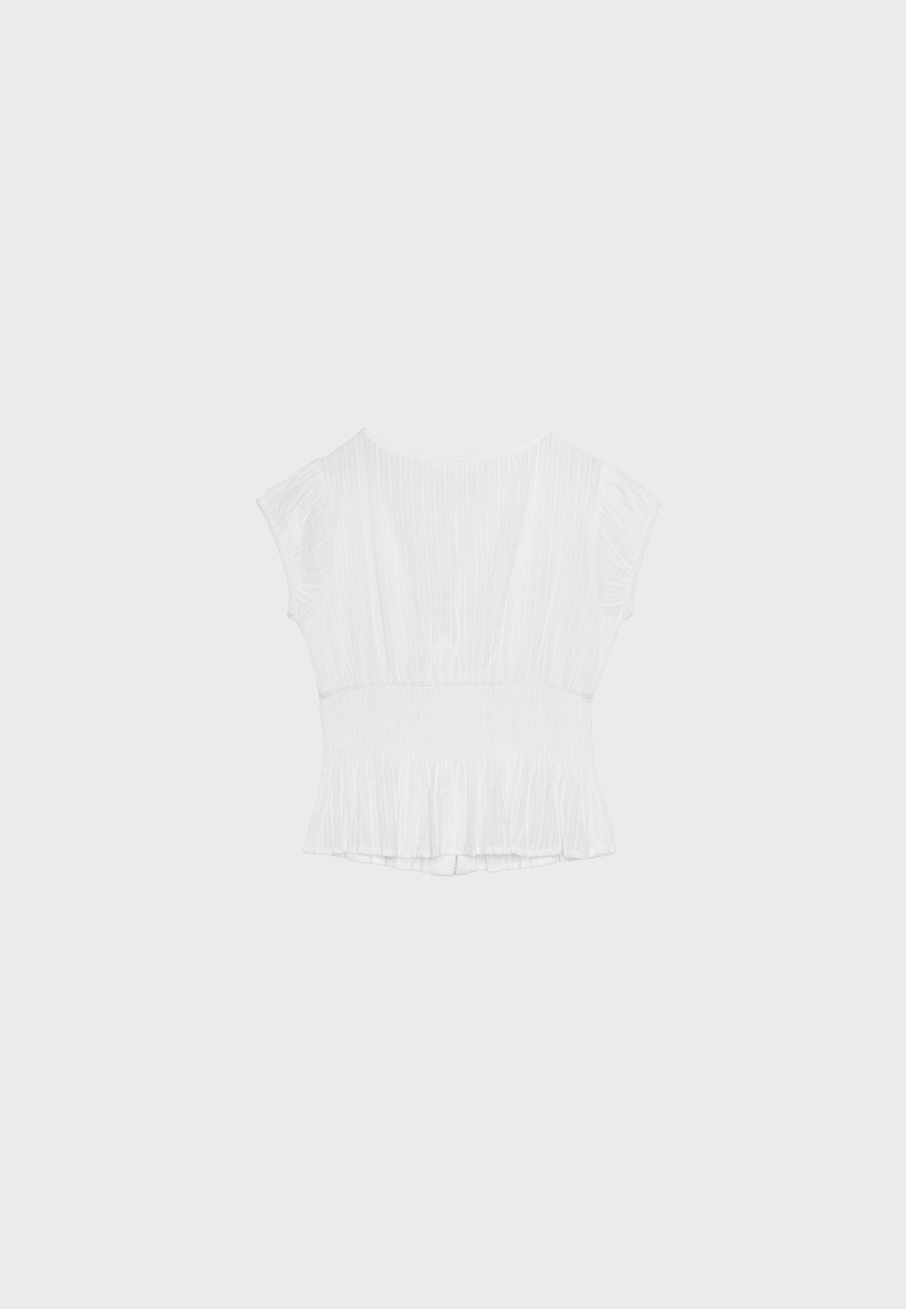 Short sleeve shirred shirt — White
