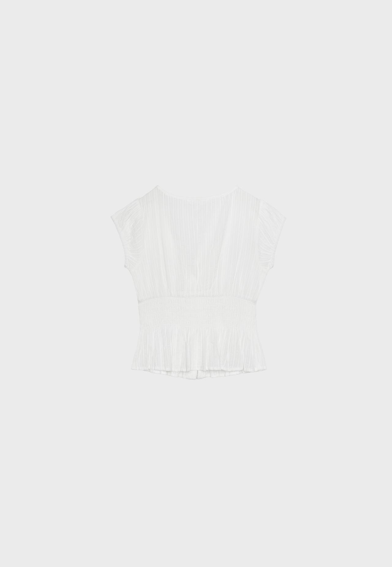 Short sleeve shirred shirt — White