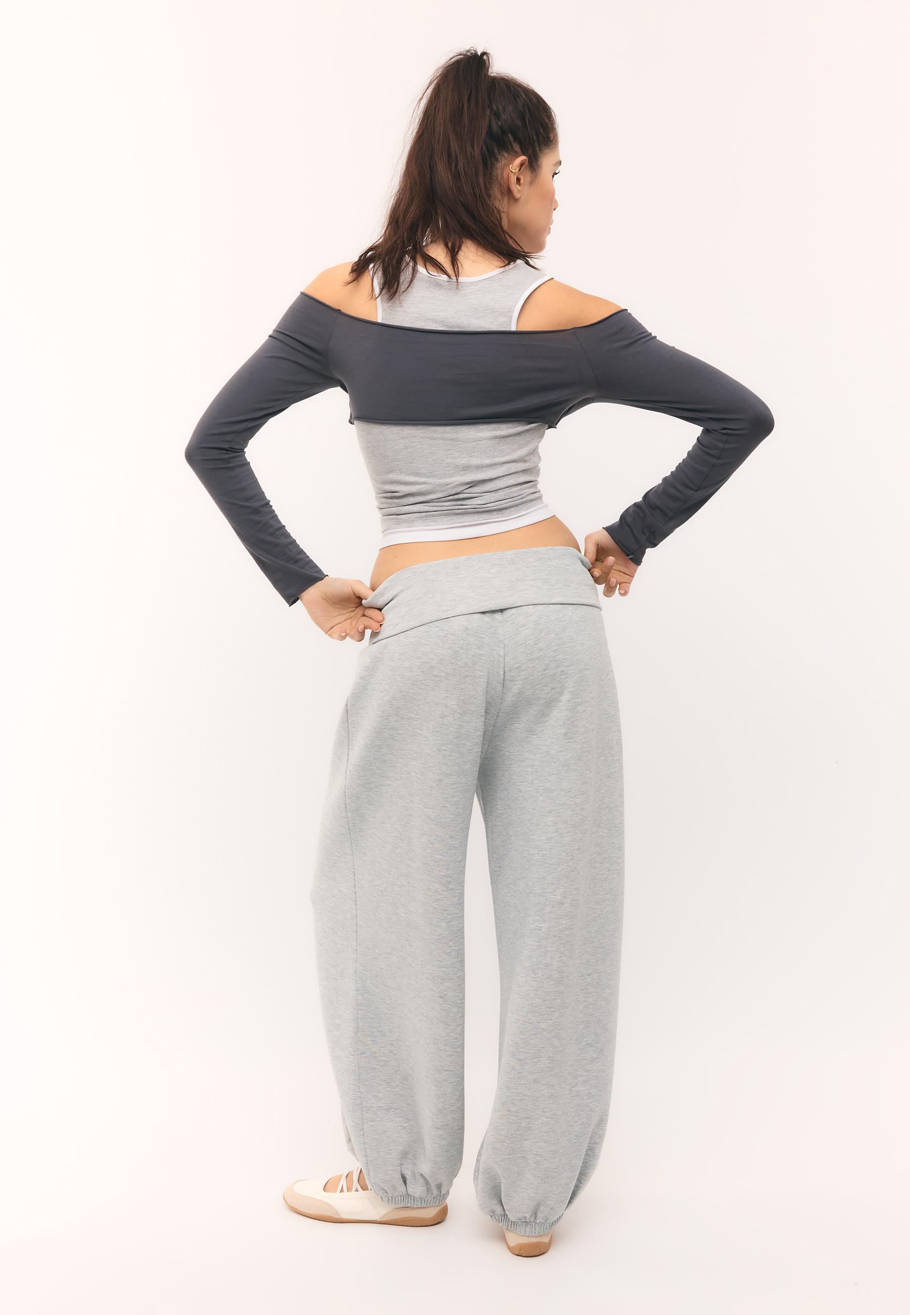 Soft-touch balloon jogger trousers with turn-up waist — Grey melange