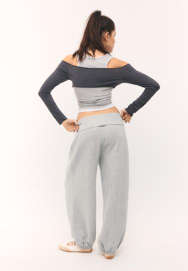Soft-touch balloon jogger trousers with turn-up waist — Grey melange 5
