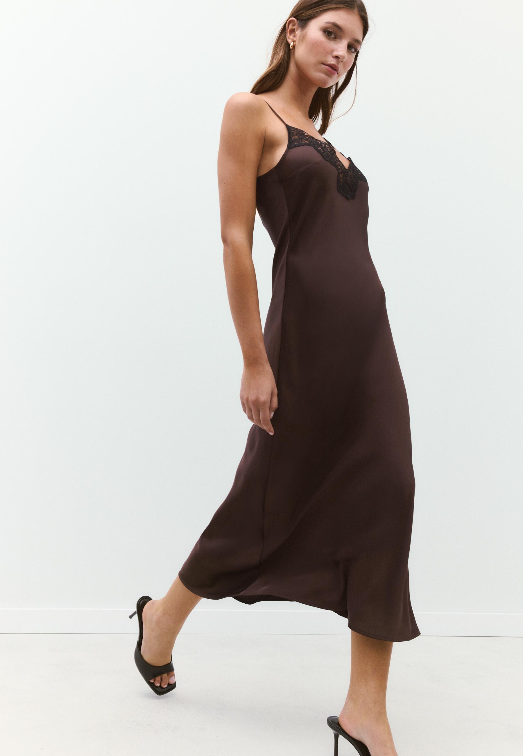 Satin camisole dress — Brown