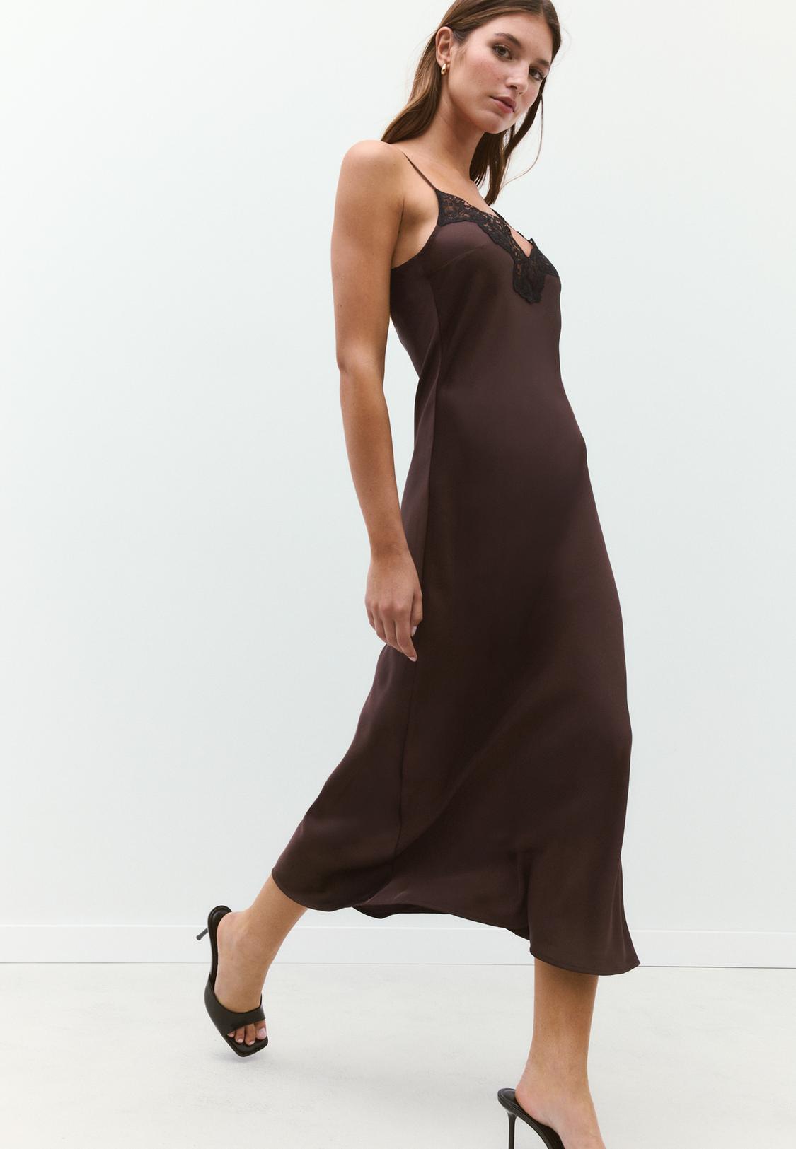 brown plaid maxi dress Rihoas Checkered Square Neck Midi Dress main image 1