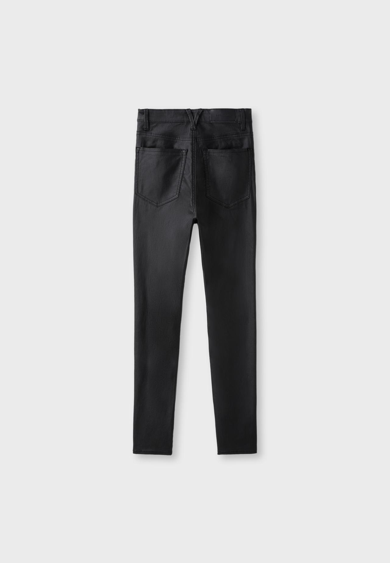 Waxed-effect high-waist trousers — Black